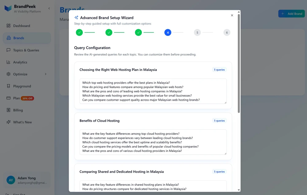 Review AI-generated queries in BrandPeek