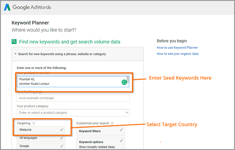 Google Keyword Planner Enter Seed Keywords