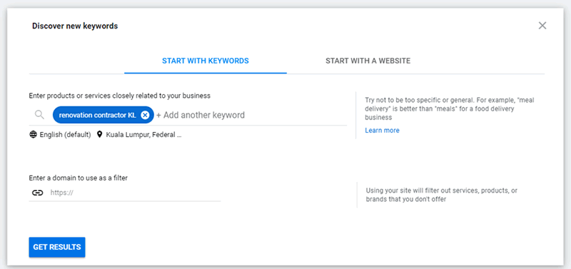 discover new keyword with google keyword planner